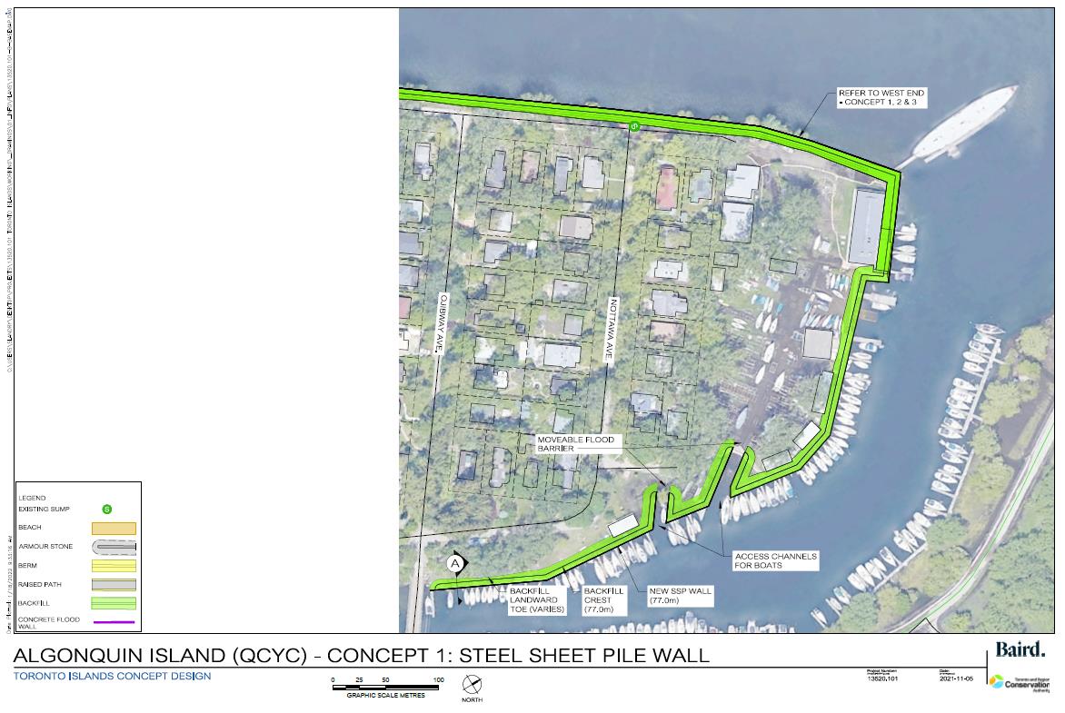 Map of Queen City Yacht Club showing steel sheet pile wall treatment.